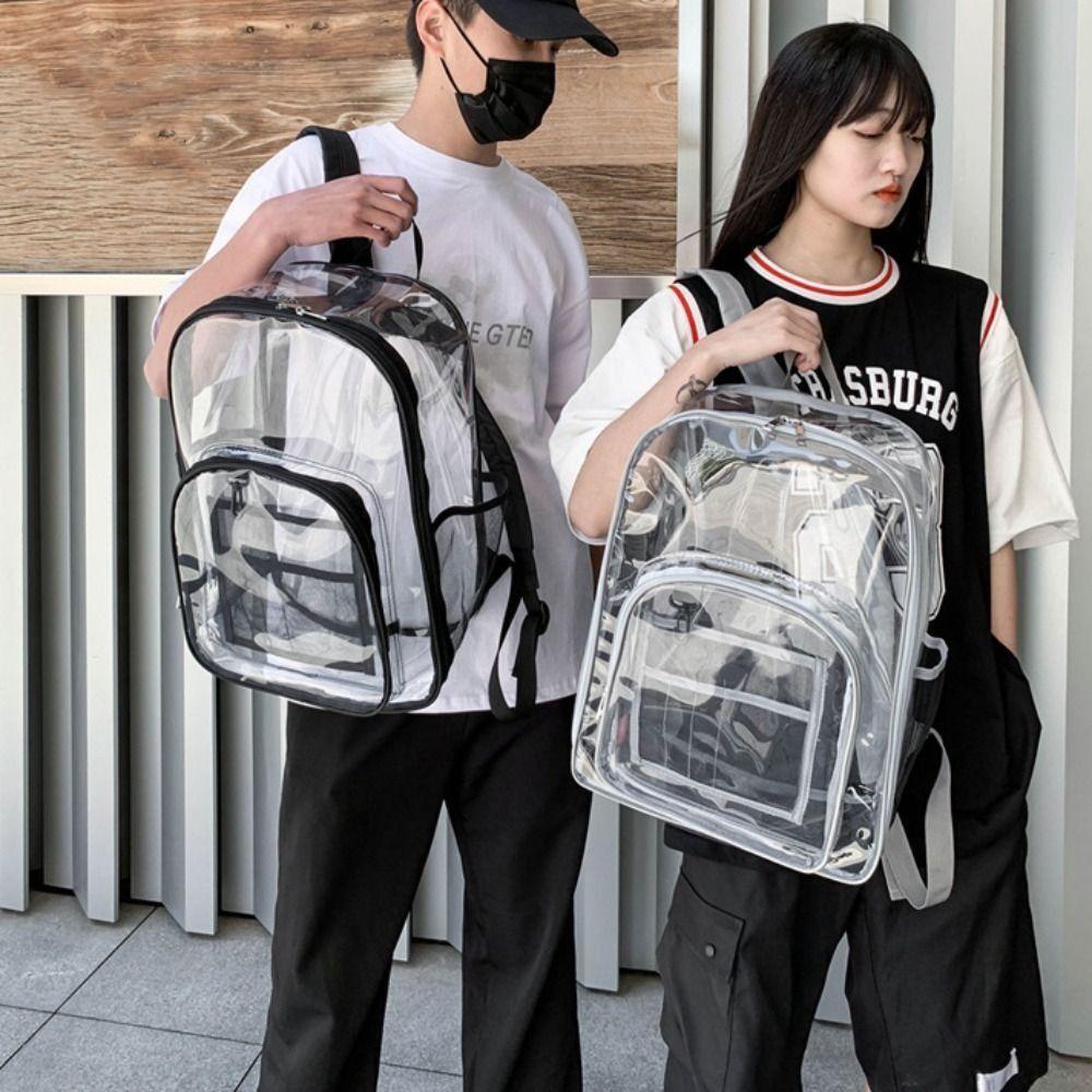 Large Capacity Students School Bag Waterproof Clear Shoulder Bag Transparent Backpack Female/Male