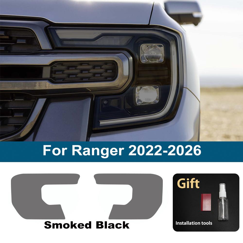 Для Ranger 2015-2026 Автомобильная Защитная Пленка на Фары Дымчато-Черная Предустановленная Антицарапающая Высокоглянцевая Виниловая Пленка Автоаксессуары
