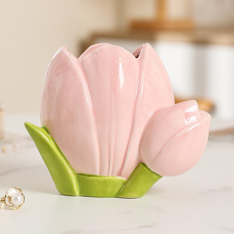 Ceramic Tulip Flower Vase Desktop Decoration Cute Flower Vase Arrangement Forried Flower Living Room Decor Home Table Decor Gift
