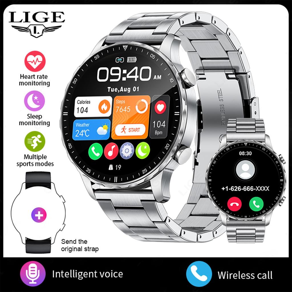 LIGE Новые умные часы мужские Bluetooth звонки обнаружение сердечного ритма спортивные водонепроницаемые умные часы