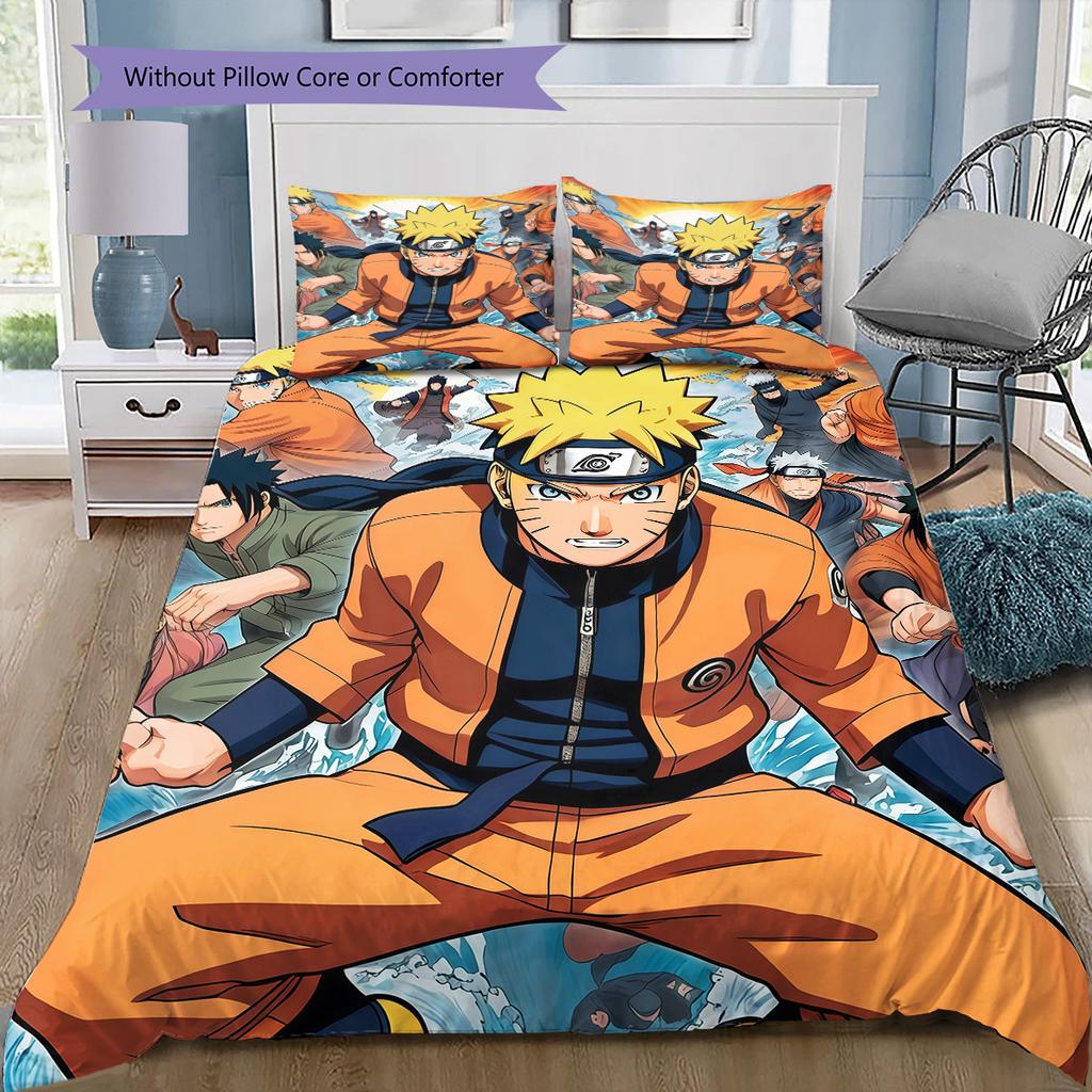 Naruto Konoha Bedding Set, 1 Duvet Cover & 2 Pillowcases, Home Decor, Perfect Gift for Naruto Fans