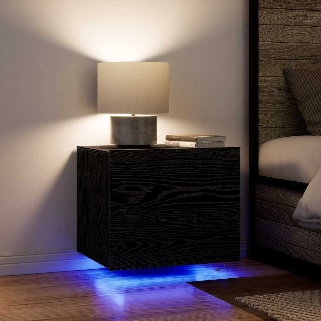 Nightstand Black Oak Effect 50 x 39 x 41 cm Engineered Wood
