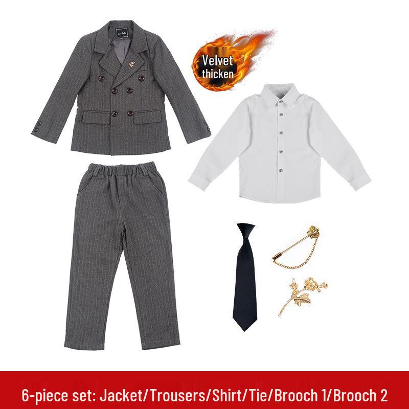 British Style Double-Breasted Boys' Three-Piece Striped Suit Set for Spring and Autumn
