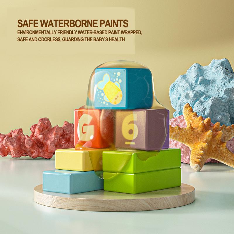 Iwood Boys and Girls Sea Animals Barrel Building Blocks/Wooden Large Particles of Intellectual Toys for 1-3 Years Old Children's Day Birthday Gift