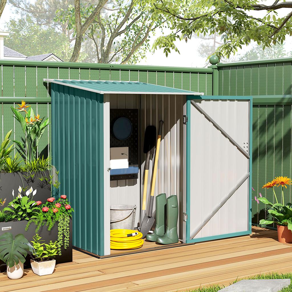 3.3 x 3.4ft Lean To Steel Garden Shed, with Locking Door - Green