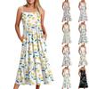 Женское длинное пляжное повседневное элегантное платье макси на тонких бретельках с цветочным принтом, струящееся платье в стиле бохо