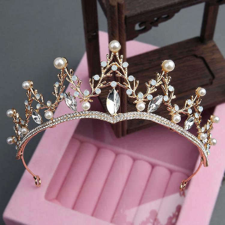 Bridal Alloy Rhinestone Crown Headdress New Baroque Crown Wedding Gauze Accessories Crystal Gold Birthday Hair Accessories