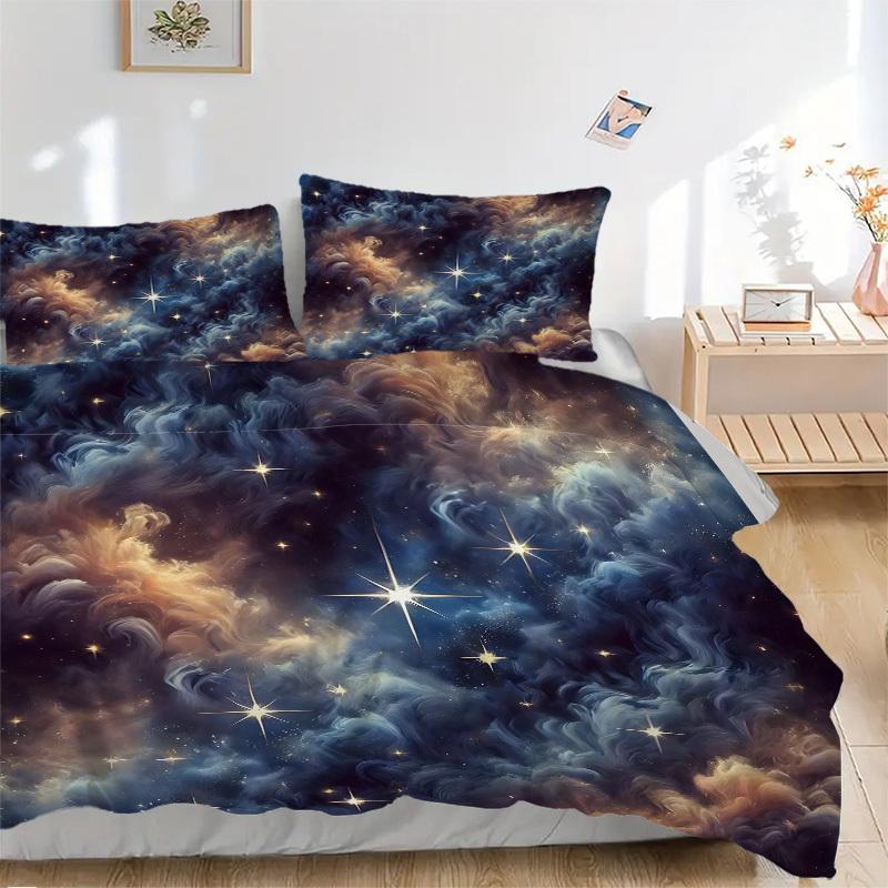 3pcs bedding set Galaxy Nebula Includes 1 Comforter + 2 Pillowcases, Without Pillow Inserts, Soft Comfortable, Lightweight Breathable110