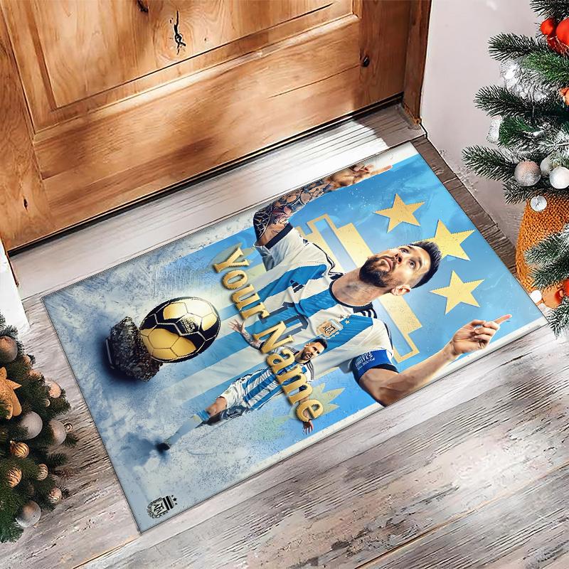 Lionel Messi Printed Crystal Velvet Rug Non‑Slip Crystal Velvet Carpet For Sofa Bedroom Indoor Home Decoration