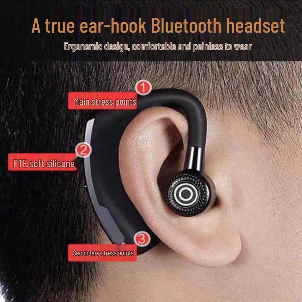 V9S Wireless Bluetooth Headset: Single-Ear, Stereo, Ideal for Sports, Business, and Compatible with Apple, Huawei, and Android Devices.