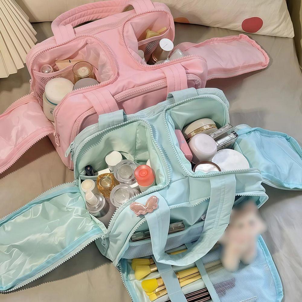 Zipper Closure Cosmetic Handbag Multipocket Design Portable Makeup Pouch Shower Organizer
