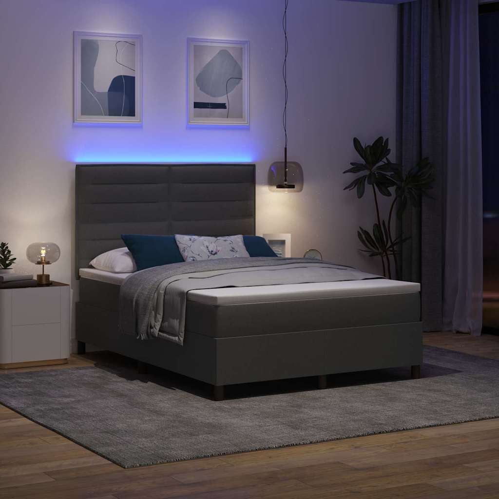 Box Spring Bed with Mattress Dark Gray 140 x 190 cm Fabric
