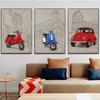 Итальянский стиль Знаменитое здание Фон Fiat 500 Красный Желтый Веспа Постер Принт Настенное искусство Картина Холст Живопись Комната Домашний декор