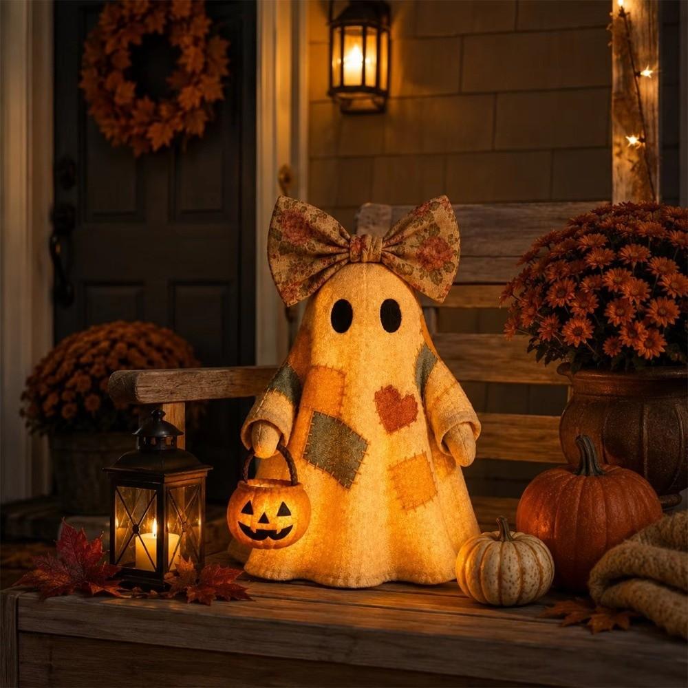 Patchwork Halloween Light Up Ghost Figurine Patchwork Ghost Halloween Decor  Halloween Decoration