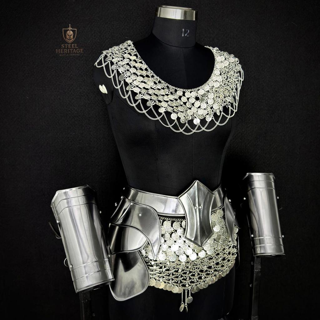 Medieval Knight Costume with Chainmail Top and Skirt for LARP Cosplay Renaissance Faire