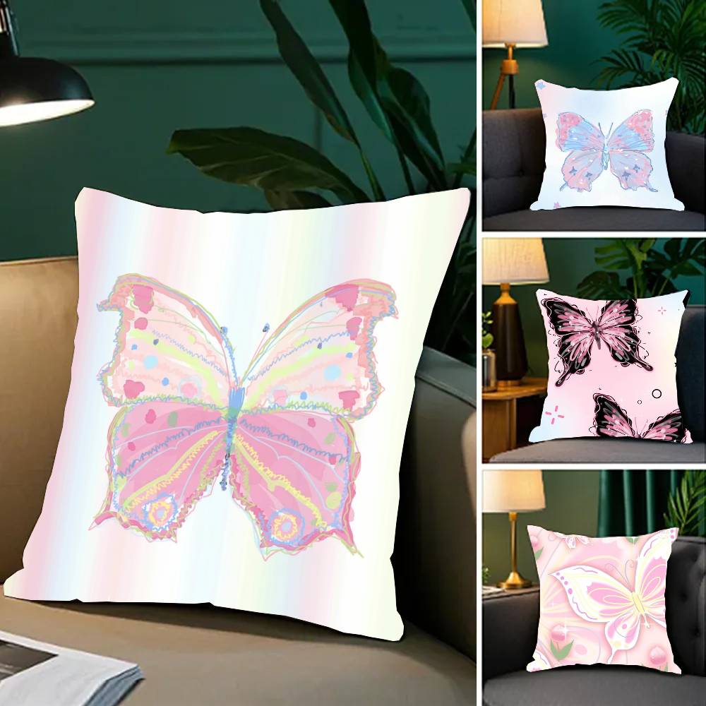 Cartoon Anime Butterfly Pillow Case Fashion Square Pillowcase Bedroom Sofa Room Ins Decoration Leisure