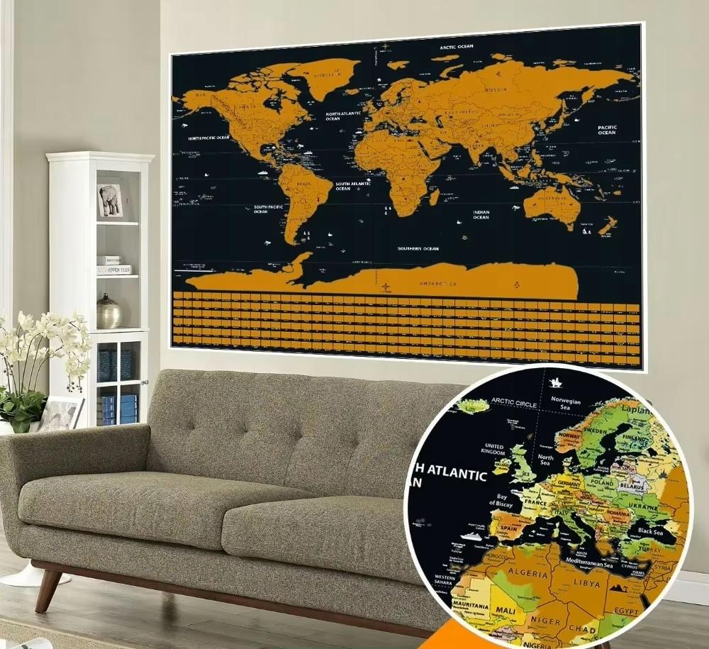 Scratch World Map 82X59 With Tube Poster Gift For Traveler Flags