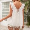 Women's Sleeveless Flutter Sleeve Lotus Collar Top, T-Shirt, Sweet Babydoll Blouse