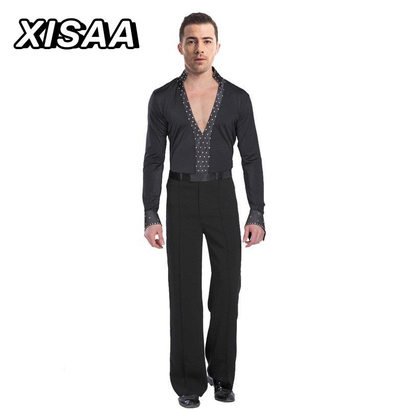 XISAA Мужская рубашка с длинным рукавом для латиноамериканских танцев