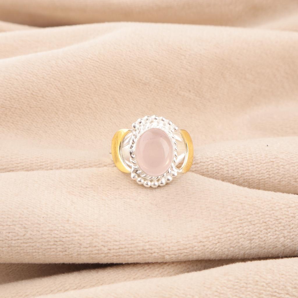 Natural Rose Quartz Gemstone 925 Stamped Silver Jewelry Pink Stone Ring For Love RR-61-32