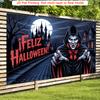 Party Backdrop Halloween Castle Flat Gothic Vampire Spooky Hanging Parties Round Photo Booth Decor Party Decor