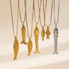 Stainless Steel Metal Fish Necklace for Men Women Gold Plated Fish Pendant Necklace Creative Ocean Beach Chain Choker Jewelry