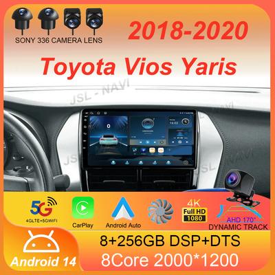 Автомобильное радио Android 14 Carplay Auto для Toyota Vios Yaris 2018 2019 2020 Навигация GPS Мультимедийный плеер видео Стерео Wi-Fi+4G BT
