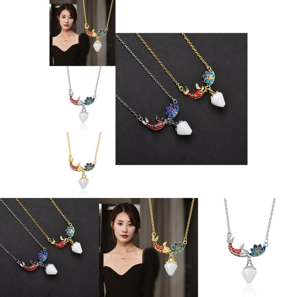 Элегантное ожерелье-подвеска «Кои и лотос» в винтажном китайском стиле с золотой и эмалевой отделкой