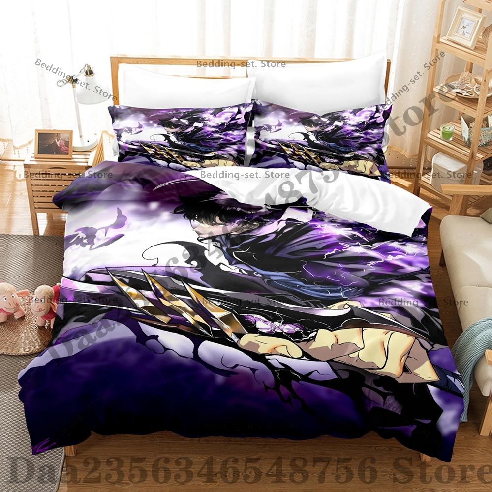 Comforter Solo-Leveling Three-Piece Set Sung Jin-Woo Bedding Set Single Twin Full Queen King Size Bed Set Bedroom s Anime