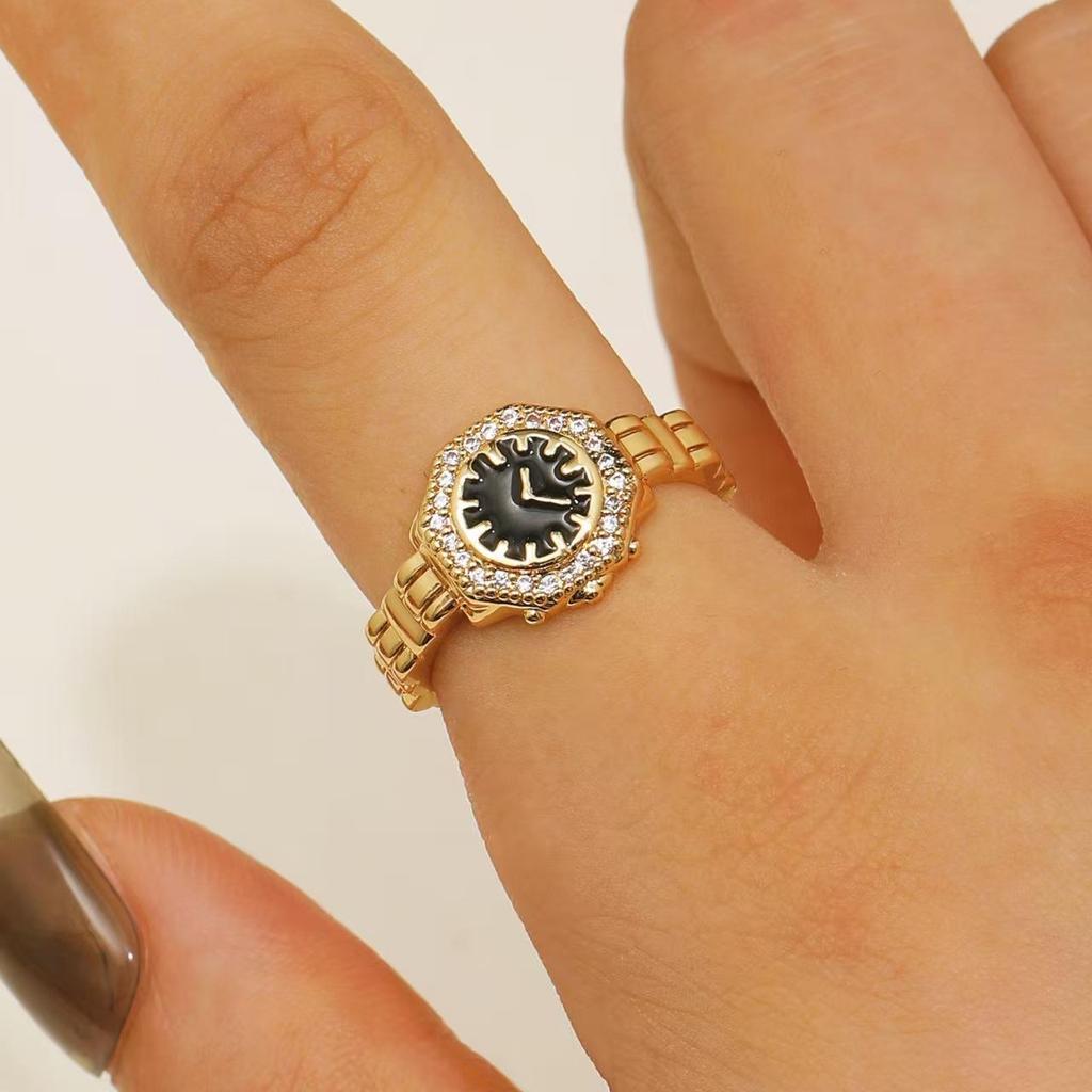 Personality Niche Premium Feel Gilding Golden Watch Opening Ring