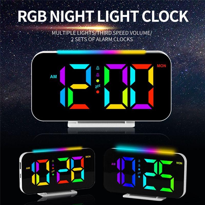 A20F-LED Цифровые часы RGB Дисплей Будильник С Окружающим Освещением Ночник Электронный LED Отображение Времени Настольные Часы