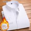 ROMON Men's Fleece-Lined Striped Long-Sleeve Business Casual Shirt