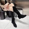 Large Size Fringed Boots Women's Autumn and Winter New Retro Suede Thick Heel Side Zipper Long Fashion Boots