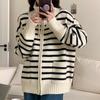 Женский повседневный вязаный свитер, осенний корейский свободный кардиган с воротником-поло, полосатый флисовый универсальный теплый свитер на молнии, верхняя одежда