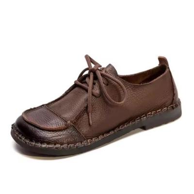 Мода Высокое качество 2СМ 2025 Весна Новая Мягкая кожа Мягкая подошва Винтажный стиль Одинарная обувь Шнуровка спереди Повседневная Удобная Женская обувь