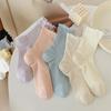 Ladies Summer Thin Wooden Ear Side Lovely Lace Vertical Bar Mesh Breathable Mid Tube Stack Socks