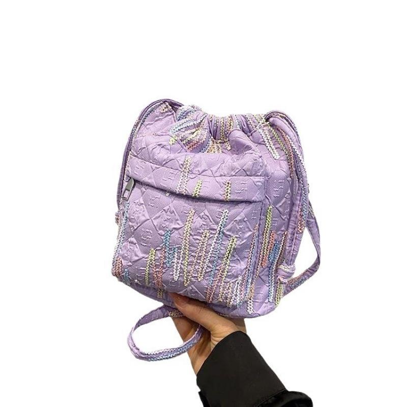 Модная сумка-ведро с радужными полосками и вышивкой, плиссированная, на одно плечо, сумка через плечо