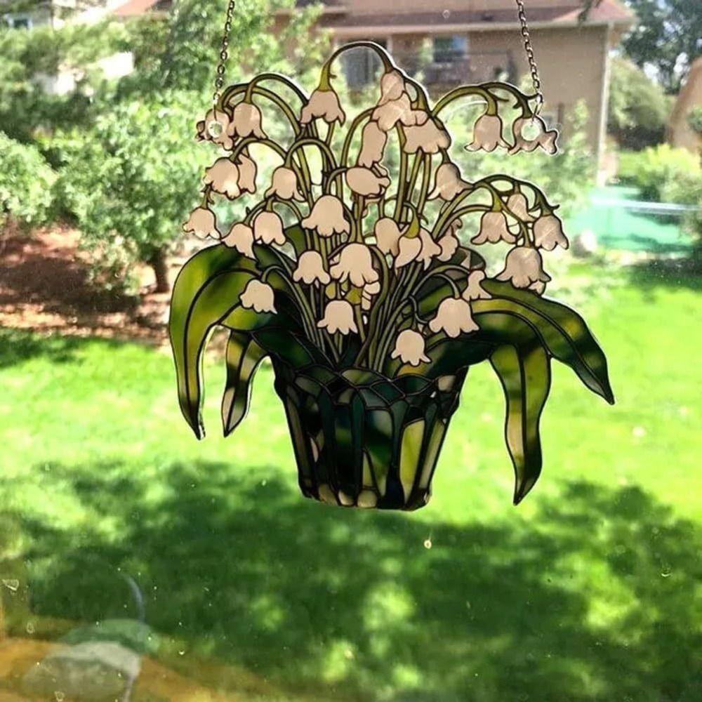 Hanging Art Crafts Acrylic Window Sun Catchers Stained Glass Hanging Lily Of Valley Suncatchers Garden Wind Chime