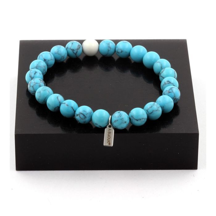 Stones and Minerals. Turquoise + Howlite Beads Bracelet 8 Mm. Made In France.