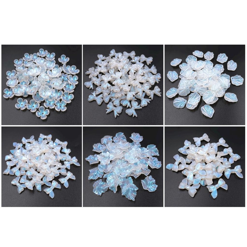 Home Party Supplies 10Pcs Fashion AB White Color DIY Jewelry Accessories Bowknot Flower Loose Beads Creative Leaf Petal Pendants Acrylic