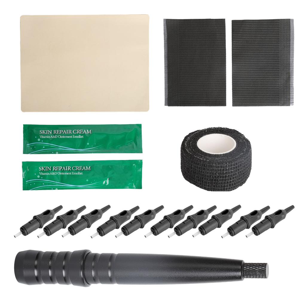 Набор для татуировки, алюминиевая ручка для татуировки и 10 шариковых картриджей с тренировочной кожей