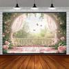 Pink Rose Balcony Tapestry, Romantic Floral Butterfly Background Cloth, Wedding Party Backdrop