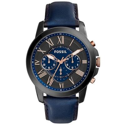 Мужские часы Grant Chronograph с черным и синим циферблатом, синие кожаные FS5061