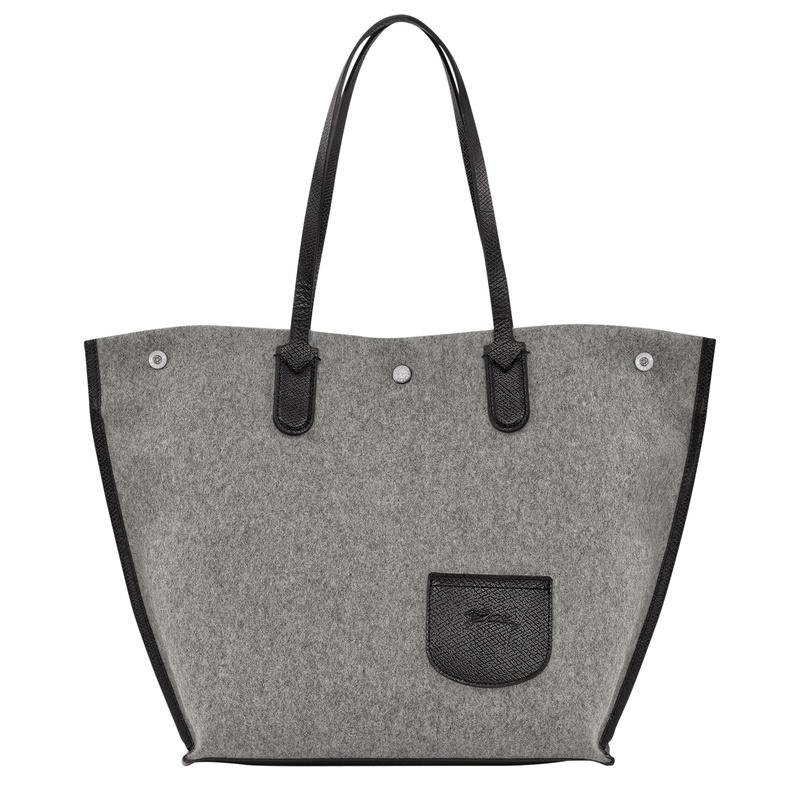 Longchamp Сумка-шоппер Le Roseau из шерсти с отделкой из коровьей кожи, Женская сумка через плечо, Серая, 10090HBL112