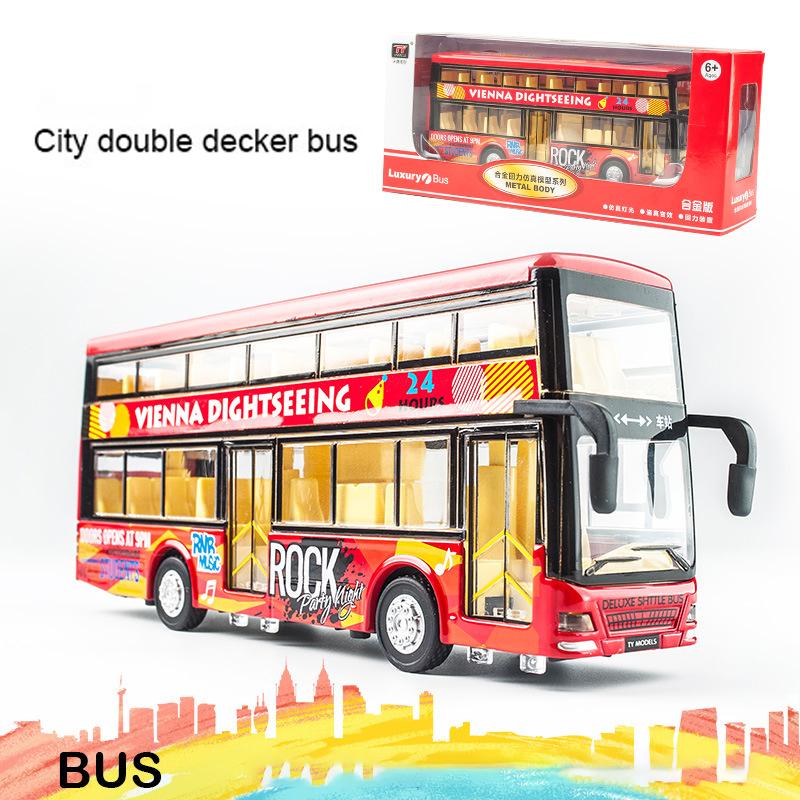 Двухэтажный автобус, литая под давлением модель игрушки, игрушечный автомобиль с откатным механизмом со звуком и светом для детей, коллекция подарков для мальчиков и девочек