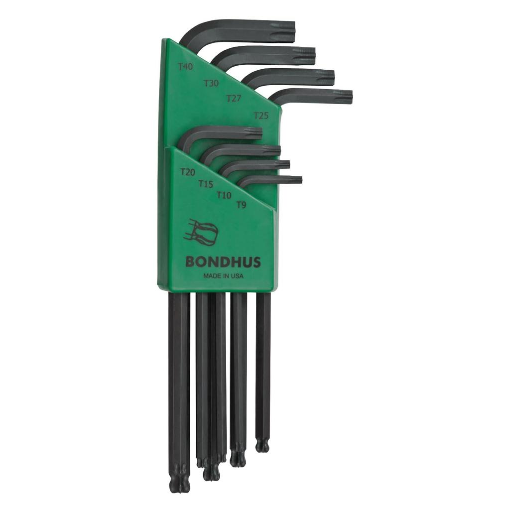 Made In the BONDHUS Ballpoint Black Oxide Set LTX8 11332 USA, Torx® Ballstar™ L-Wrench Set, Finish, 8-Piece (T9, T10, T15, T20, T25, T27, T30, T40)