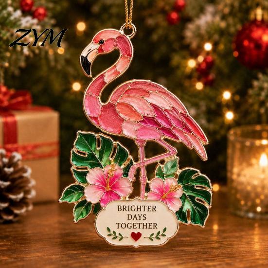 Christmas Tree Hanging Decorations Faux Stained Glass Ornaments, 2D Hummingbird Dachshund Highland Cow Decorative Ornaments for Fireplace Decoration