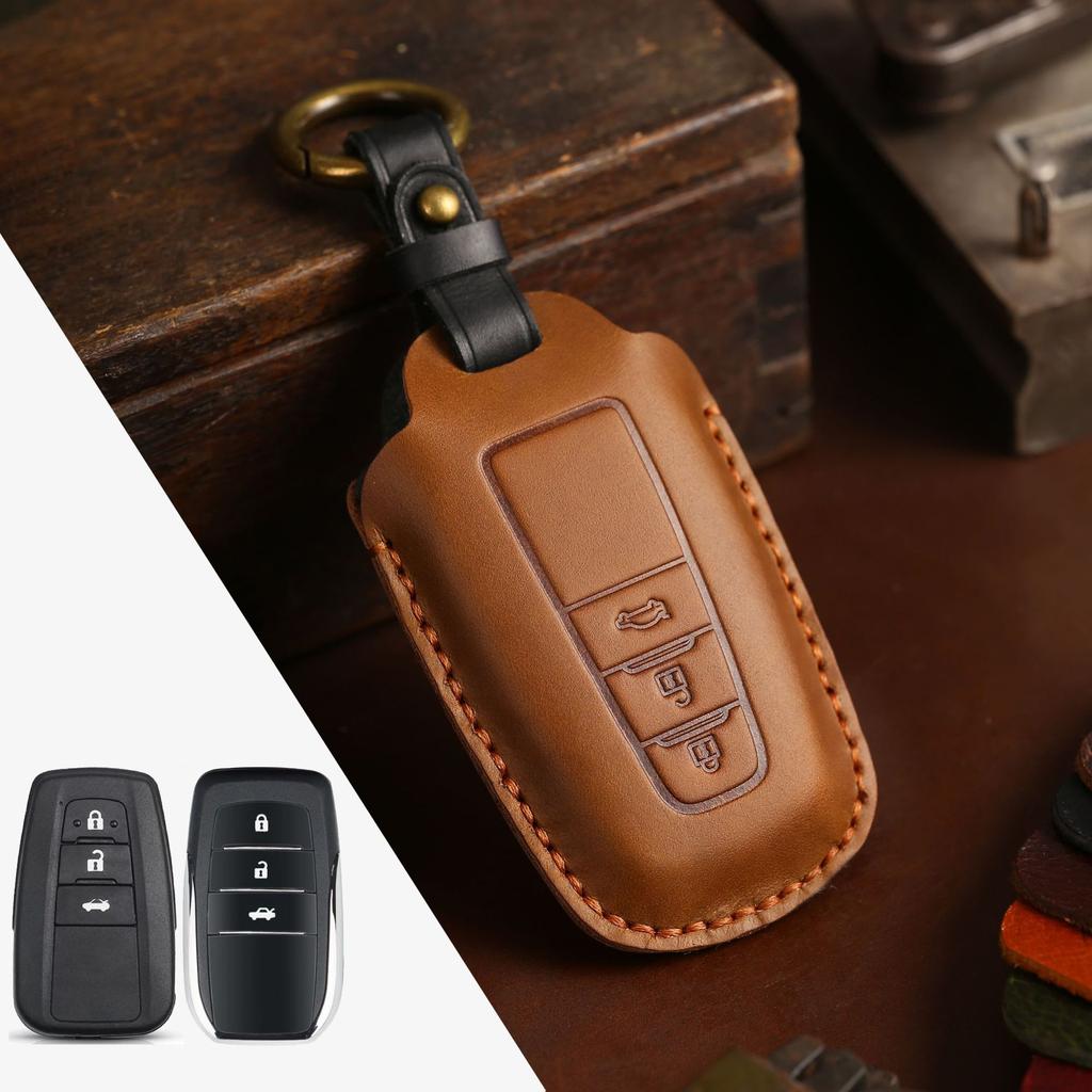 Pure handmade key cover is suitable for Toyota key bag Camry Asian Dragon genuine leather car key bag Crazy Horse leather.