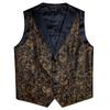 Dibangu Silk Suit Vest for Men Black Gold Jacquare Waistcoat Necktie Hanky Cufflinks 4pc