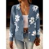 Floral Pattern Button Front Cardigan, Casual V Neck Long Sleeve Cardigan for Fall & Winter, Women's Clothing